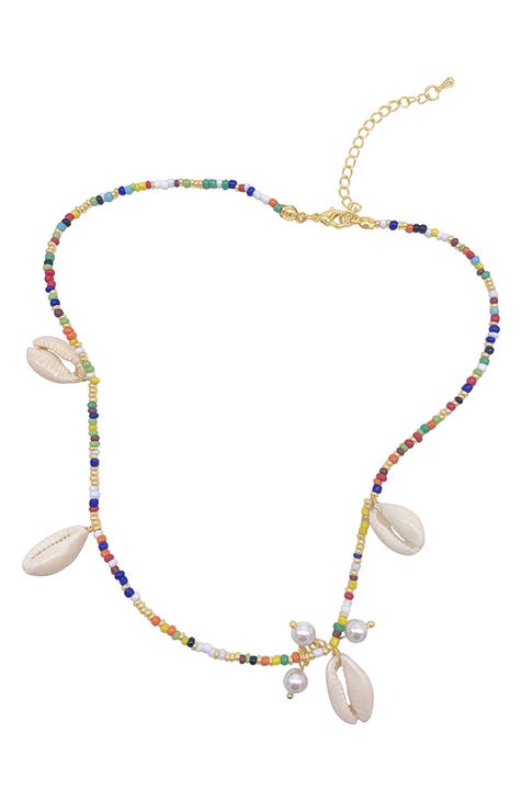 Imitattion Pearl & Shell Bead Necklace