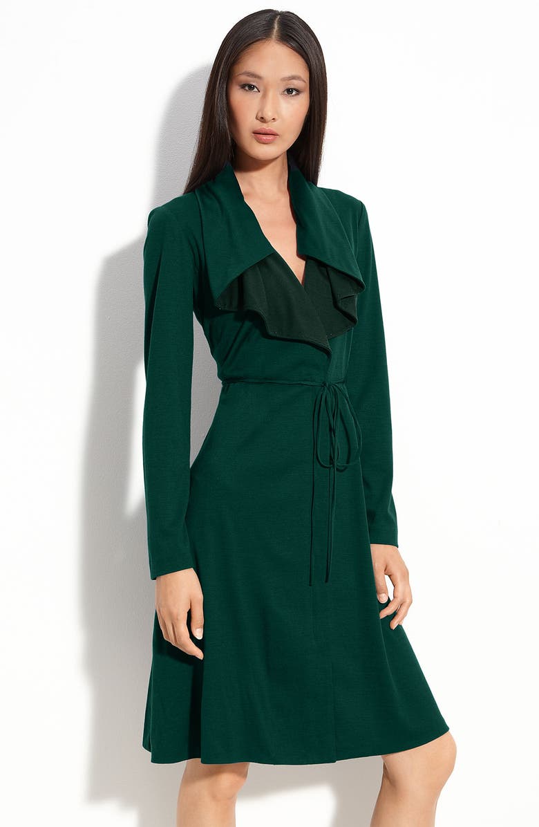 ELIE TAHARI 'Lauren' Long Sleeve Dress, Main, color, BOTTLE GREEN