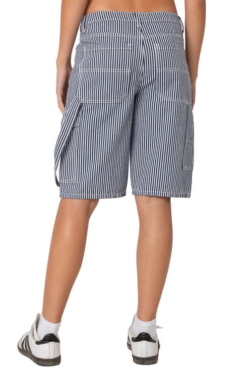 Shop Edikted Friday Stripe Low Rise Cargo Shorts In Navy-and-white