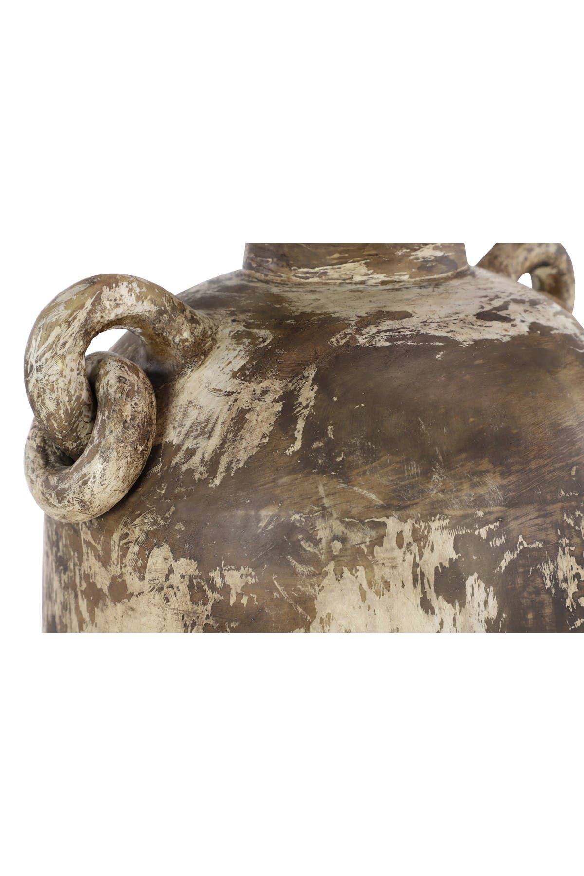 Uma Distressed Beige & Brown Large Ceramic Amphora Floor Vase