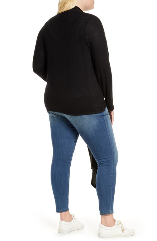 Loveappella Multi Wear Tie Front Draped Cardigan In Black