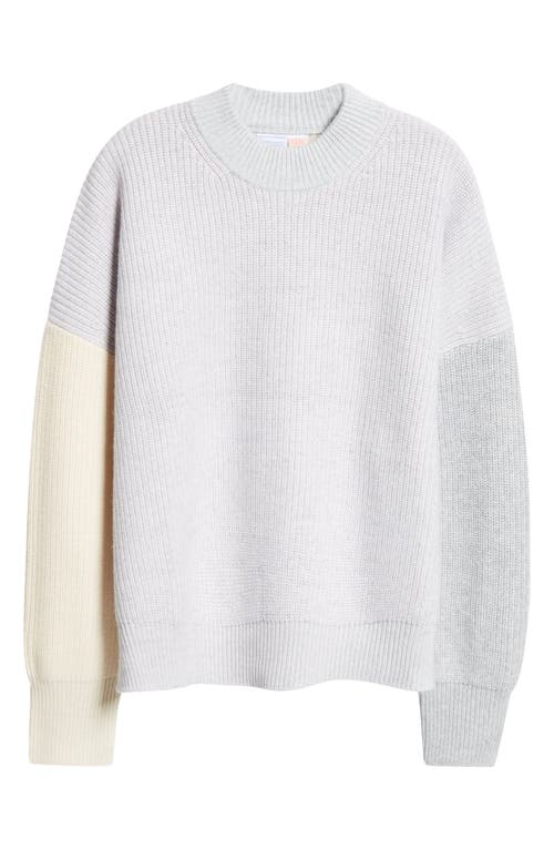 Waste Yarn Project Laerke Colorblock One Of A Kind Crewneck Sweater In Tonal White/beige/grey