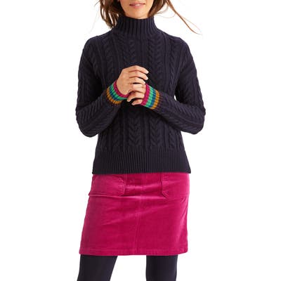 Boden Winifred Cable Stripe Sparkle Cuff Wool, Cotton & Alpaca Blend Sweater, Blue