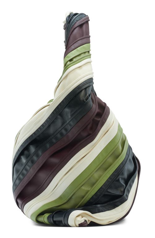 Bottega Veneta Large Hob Stripe Leather Hobo Bag In Black/green Multi