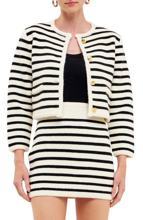 English Factory Stripe Cardigan In Black/ Cream