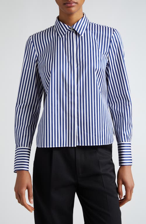 Brooks Cotton Button-Up Shirt in Navy Stripe