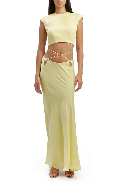 Shop Bardot Anya Satin Crop Top In Canary Yellow