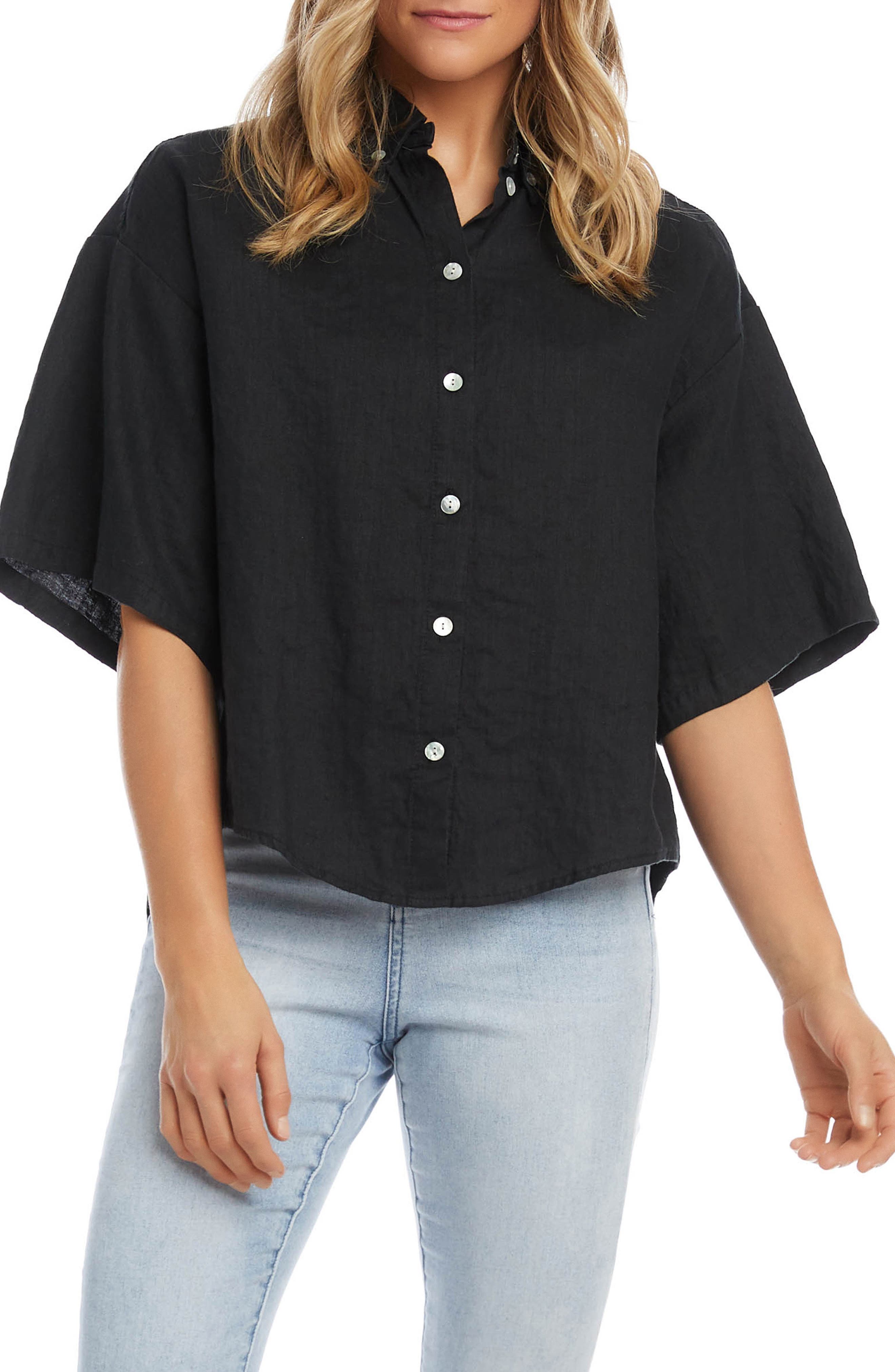 Black linen top womens Clearance
