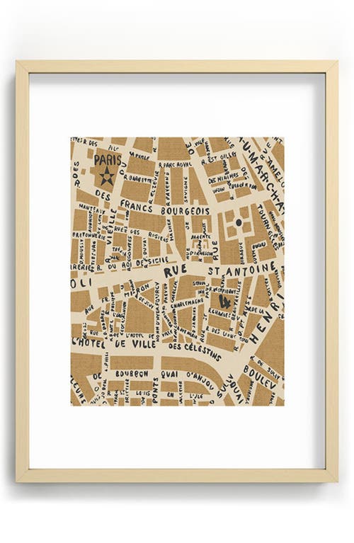 Deny Designs Paris Map Rustic Framed Art Print in Cream at Nordstrom