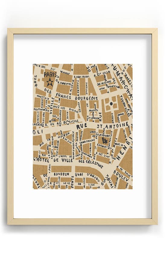 Deny Designs Paris Map Rustic Framed Art Print In Cream