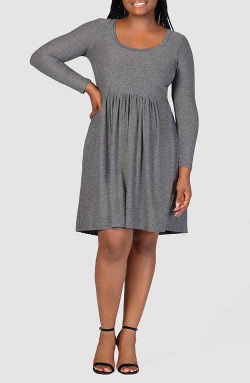 Shop 24seven Comfort Apparel Long Sleeve Knit Babydoll Dress In Smoke