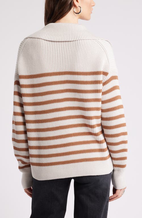 Shop Nordstrom Stripe Long Sleeve Cotton Sweater In Ivory Sand- Tan Stripe