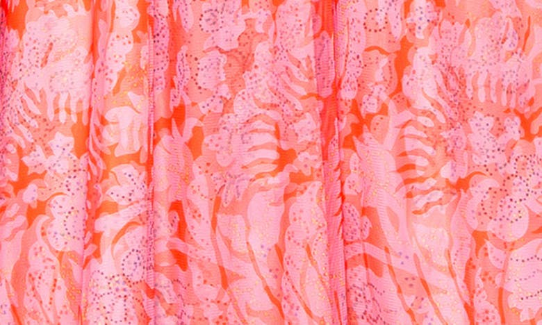 Melloday Ruffle Smocked Sleeveless Midi Dress In Coral Multi