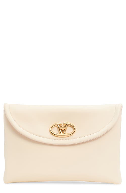 Shop Valentino Garavani Medium Vlogo Leather Clutch In Ivory