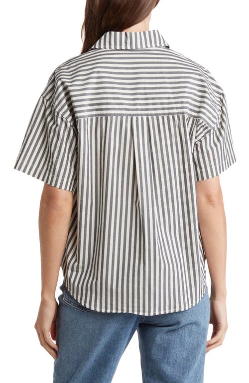 Shop Kensie Collared Boxy Button-up Top In Black/white Stripe