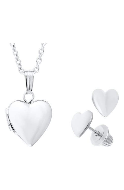 Mignonette Sterling Silver Heart Locket Necklace & Earrings Set at Nordstrom