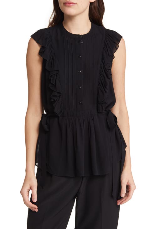 Evalie Ruffle Sleeveless Georgette Peplum Top