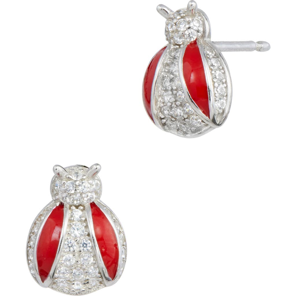 Shop Savvy Cie Jewels Cz & Enamel Lady Bug Stud Earrings In Red/silver