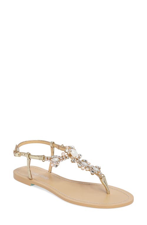 Bella Belle Luna Embellished T-Strap Sandal in Soft Gold Leather