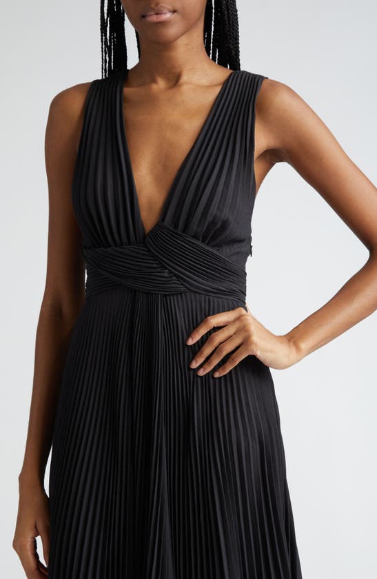 Shop A.l.c . Everly Pleated Strappy Back Midi Dress In Black