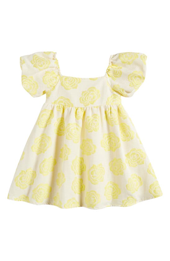 Little Angels Kids' Floral Brocade Babydoll Dress In Yellow