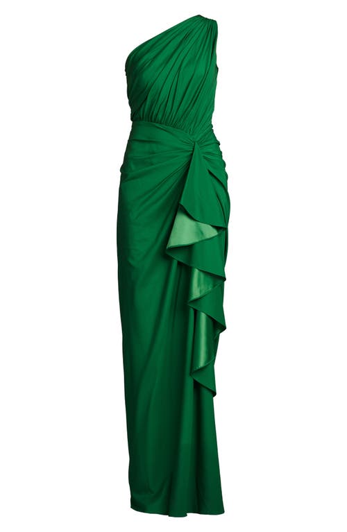 Tadashi Shoji One Shoulder Ruffle Gown In Bamboo