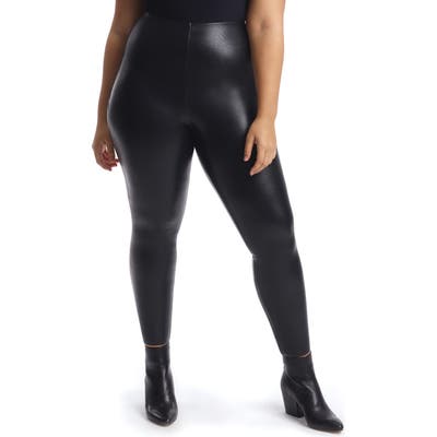 Plus Size Commando Control Faux Leather Leggings, Black