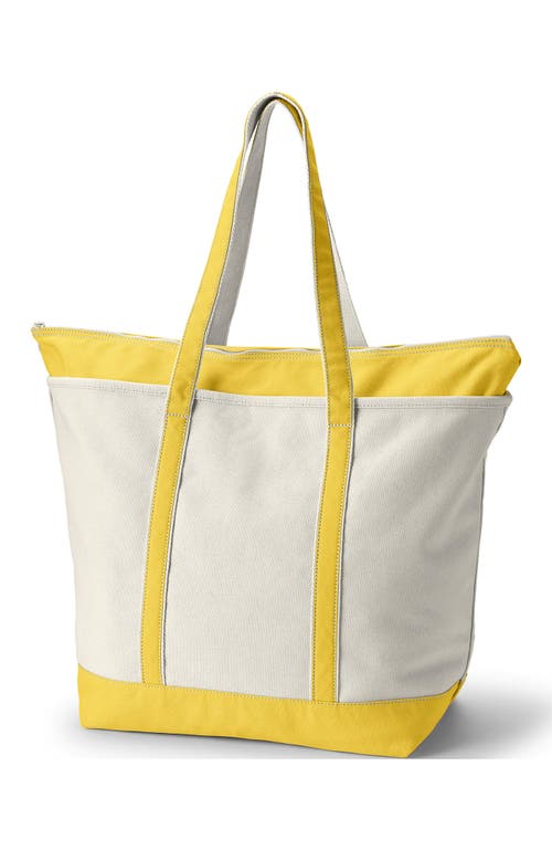 Shop Lands' End Zip Top Long Handle Canvas Tote Bag In Natural/primrose Yellow