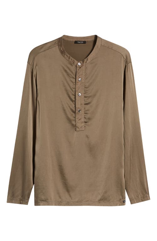 Shop Tom Ford Henley Stretch Silk Pajama Shirt In Dark Brown