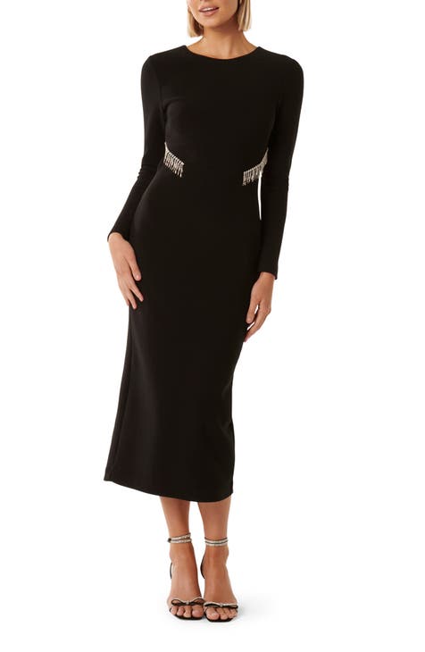 Arlington Diamante Trim Long Sleeve Cocktail Dress