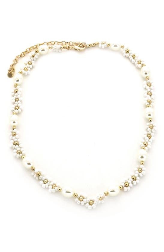Shop Panacea Floral Seed Bead Imitation Pearl Necklace In White