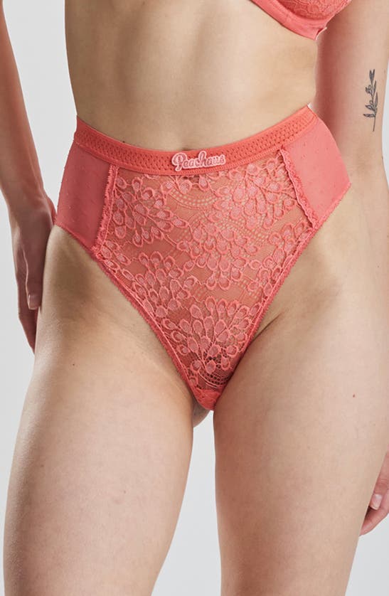 Shop Peachaus Betony Recycled-tulle High-rise Underwear In Canyon Peach