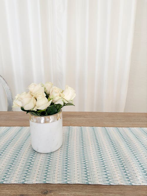 Anaya Summer Twist Indoor Outdoor Table Runner In Aqua Blue