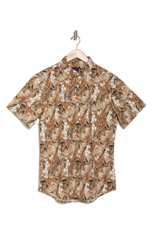 Shop 14th & Union Trpical Mix Short Sleeve Stretch Cotton Button-up Shirt In Tan Tropical Mix