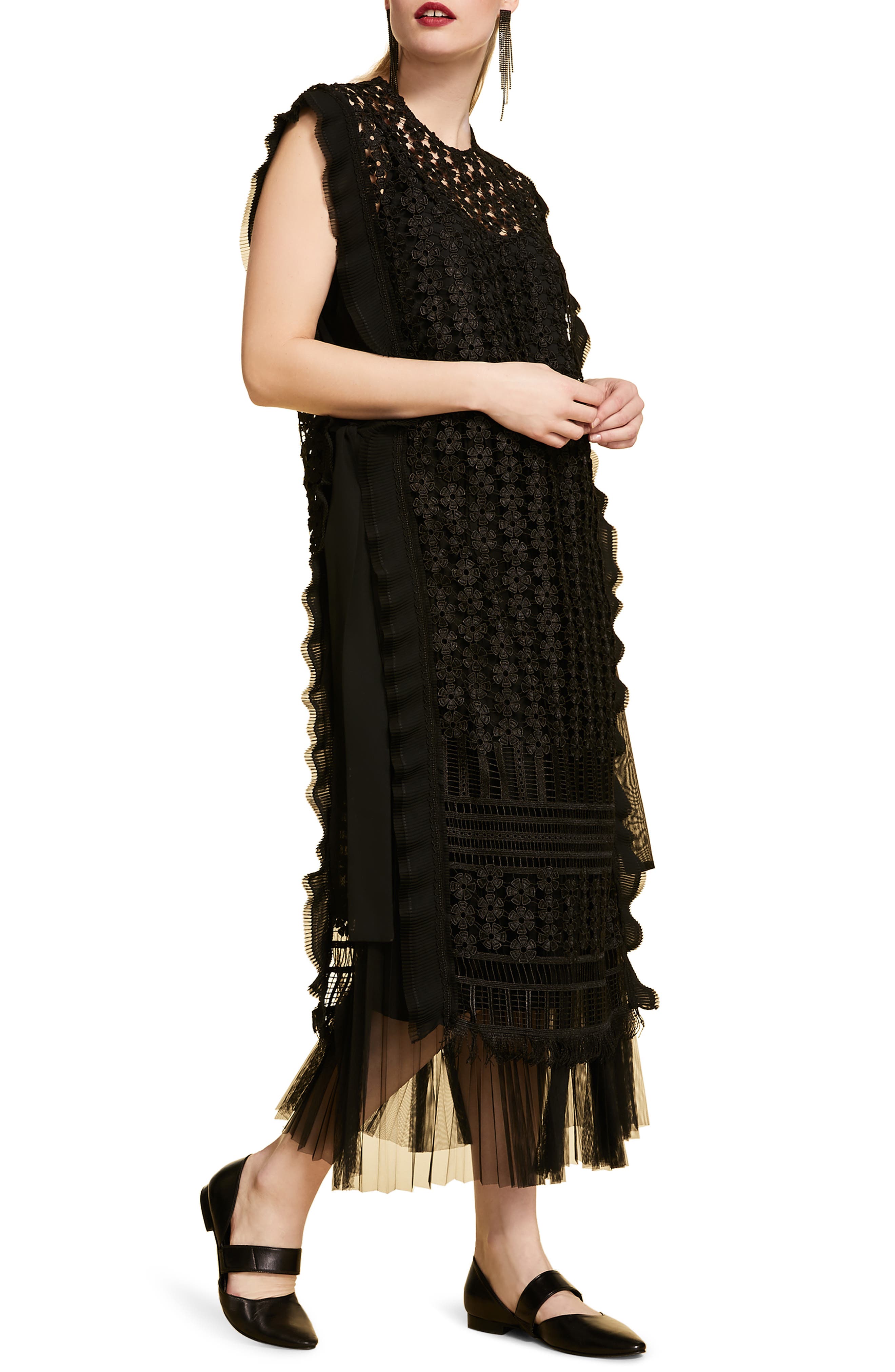 Plus Size Marina Rinaldi Deciso Lace & Tulle Maxi Dress, Black