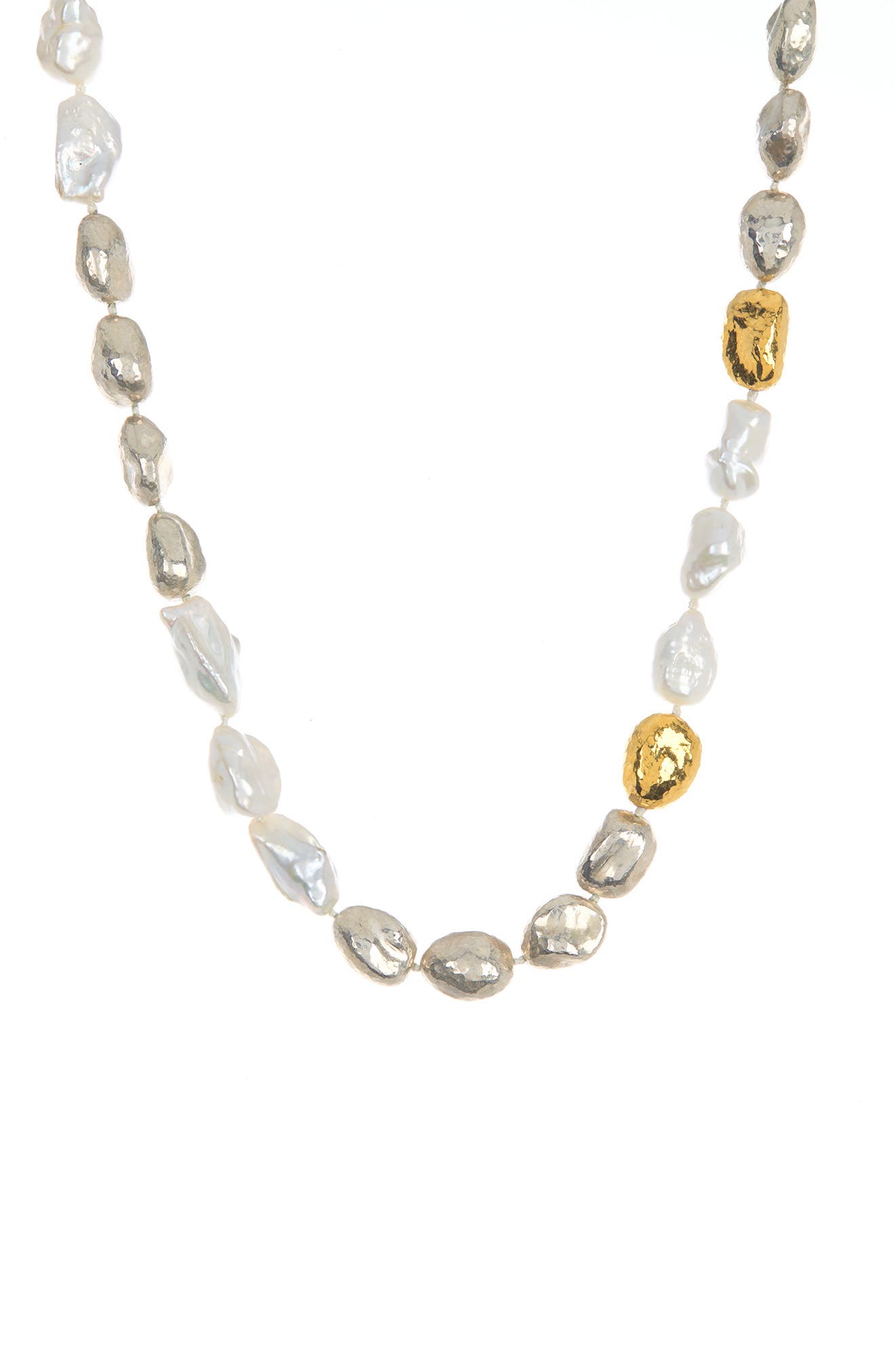 Gurhan Spell 24k Gold Plated Sterling Silver Hammered Nugget White Keshi Pearl Short Necklace
