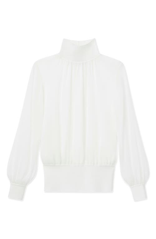 Lafayette 148 Opaque & Sheer Silk Wrap Blouse In Cloud
