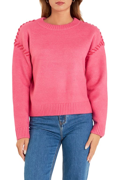 English Factory Whipstitch Accent Crewneck Sweater In Pink/fuchsia