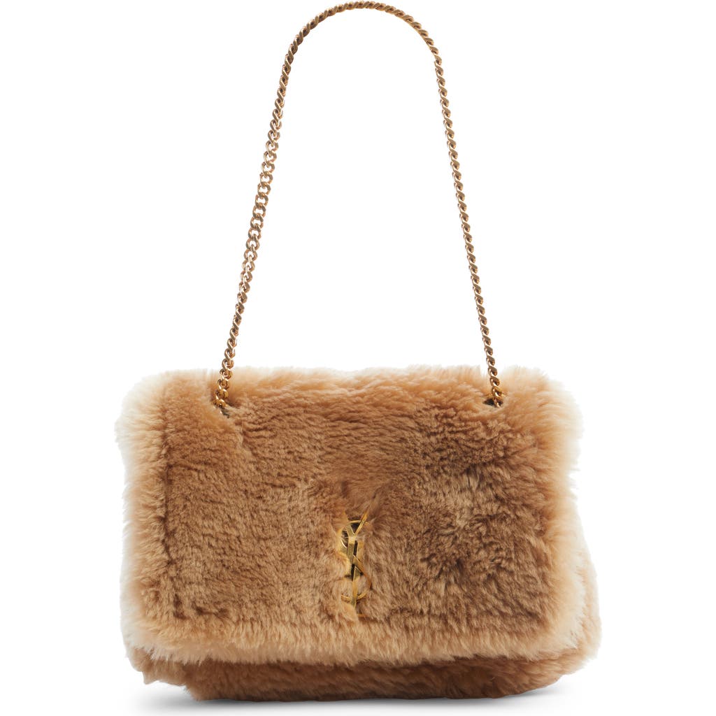 Saint Laurent Kate Small Reversible Shearling Shoulder Bag In Ecru/dark Brown