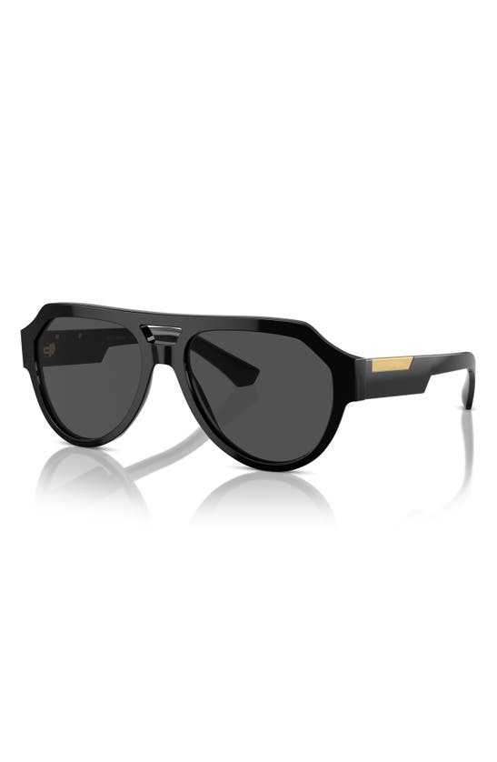 Dolce & Gabbana 56mm Square Aviator Polarized Sunglasses In Black