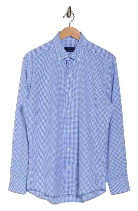 David Donahue Gingham Check Casual Cotton Button-up Shirt In White/ Blue