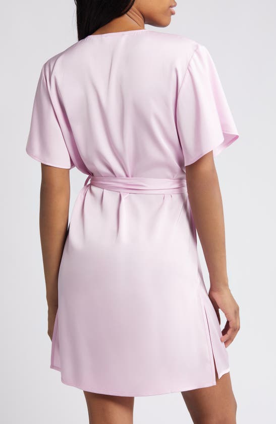 Shop Open Edit Tie Waist Short Satin Robe In Pink Pirouette