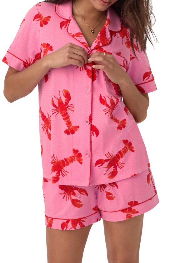 Shop Bedhead Pajamas Print Stretch Organic Cotton Jersey Short Pajamas In Lobster Fest