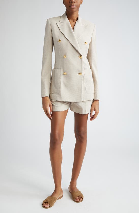 Max Mara Vanadio Pique Knit Double-breasted Blazer Jacket In Beige
