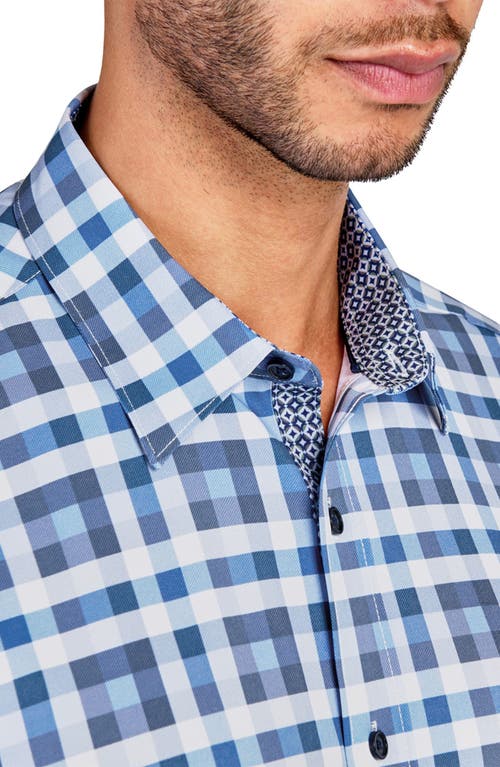 Construct Trim Fit Plaid Performance Button-up Shirt In Blue