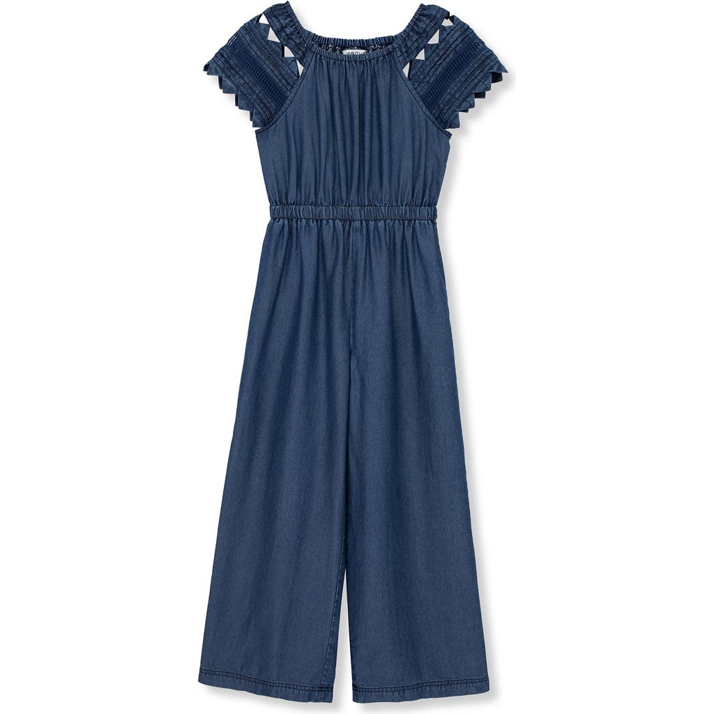 Shop Habitual Kids Kids' Embroidered Wide Leg Denim Jumpsuit In Indigo