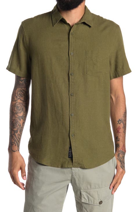 NWT Men Lucky Brand green linen shirt short sleeve