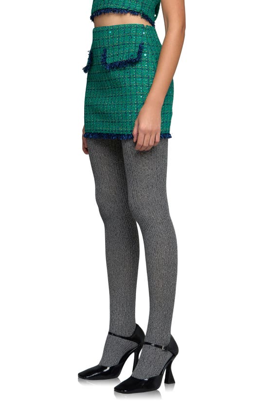 Endless Rose Premium Sequin Tweed Mini Skirt In Green/ Navy