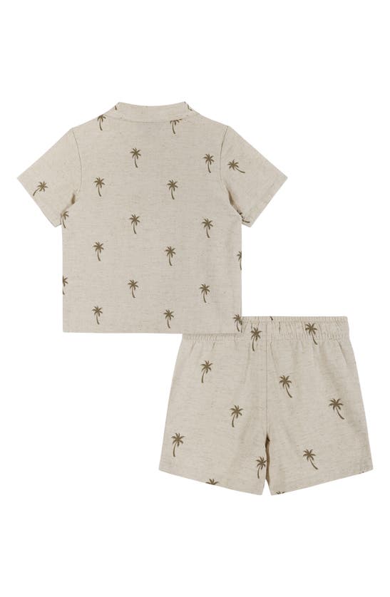 Shop Andy & Evan Camp Shirt & Shorts Set In Beige Palm