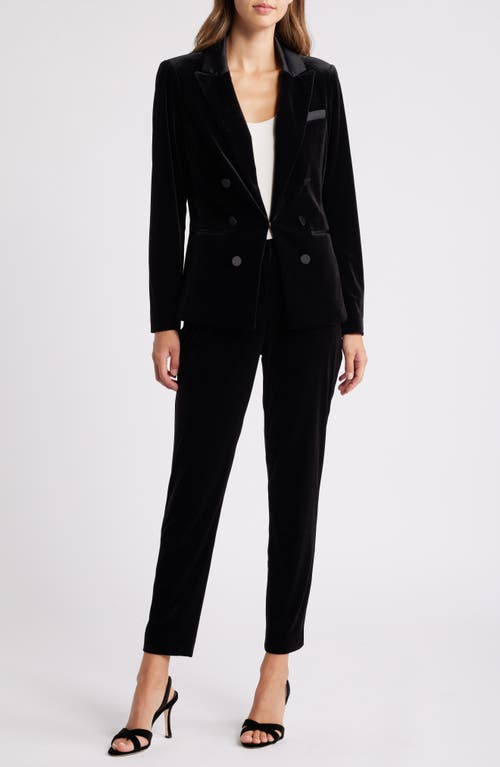 Tahari Asl Faux Double Breasted Velvet Blazer In Black